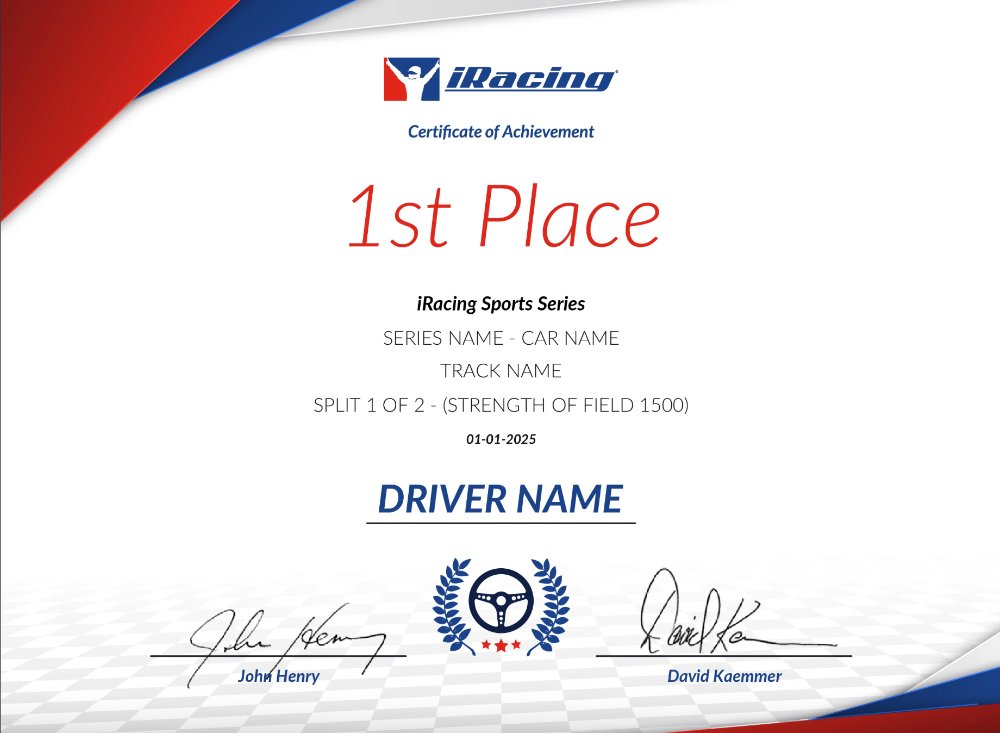 Custom iRacing Certification PDF